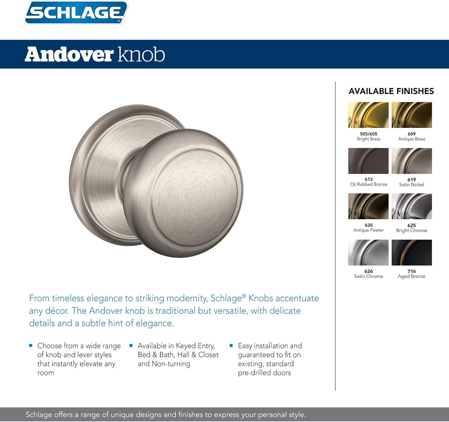 image:imageSCHLAGE Andover Passage Knob Andover Rose Satin Nickel 28 x 28 x 24 inches FA10AND619F10AND619ANDAged Bronze