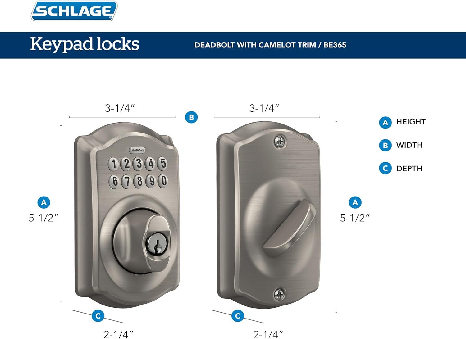 image:imageSCHLAGE BE365 CAM 622 Keypad Electronic Deadbolt Matte Black