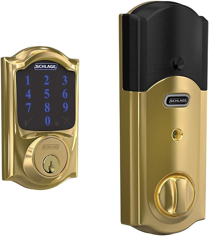 image:imageSCHLAGE BE469ZP CAM 619 Connect Smart Deadbolt with alarm with Camelot Trim in Satin Nickel ZWave Plus enabledBright Brass