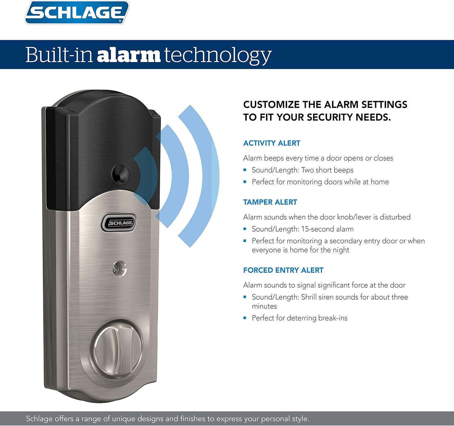 image:imageSCHLAGE BE469ZP CAM 619 Connect Smart Deadbolt with alarm with Camelot Trim in Satin Nickel ZWave Plus enabledBright Chrome