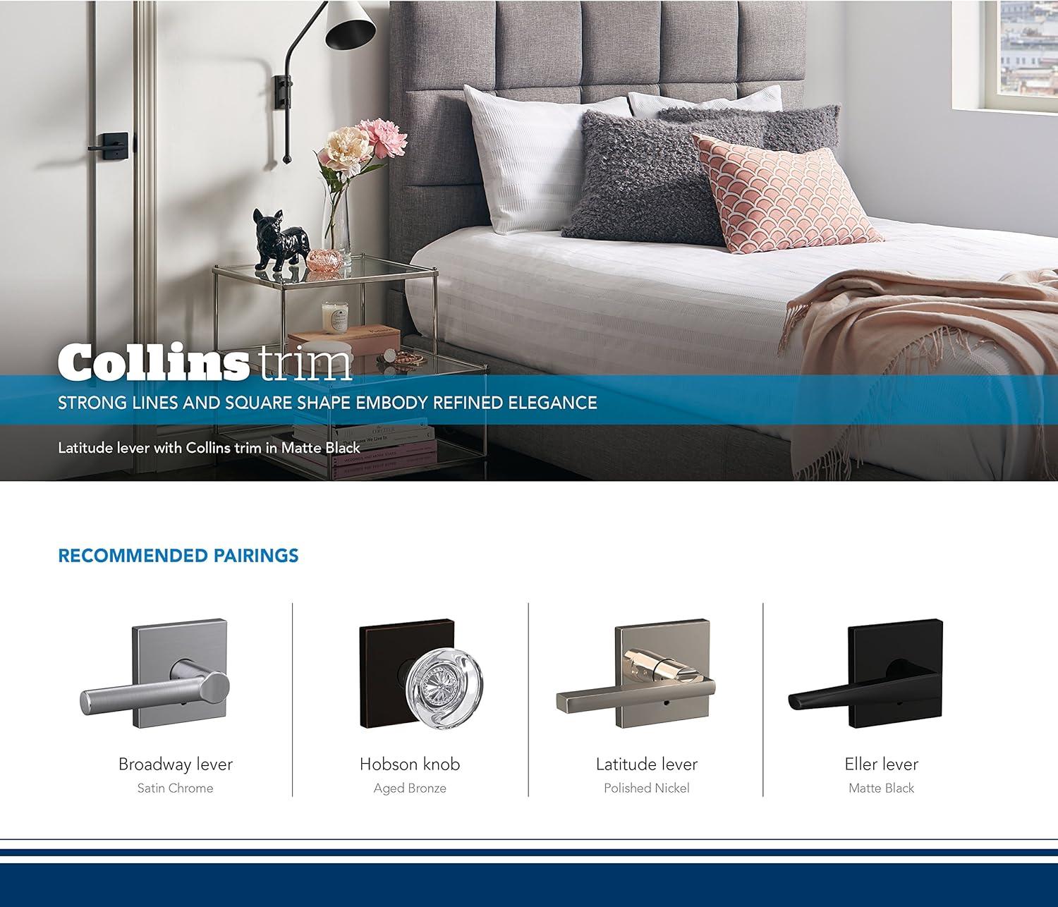 image:imageSCHLAGE Custom FC21 BWE 608 COL Bowery Knob with Collins Trim HallCloset and BedBath Lock Satin Brass
