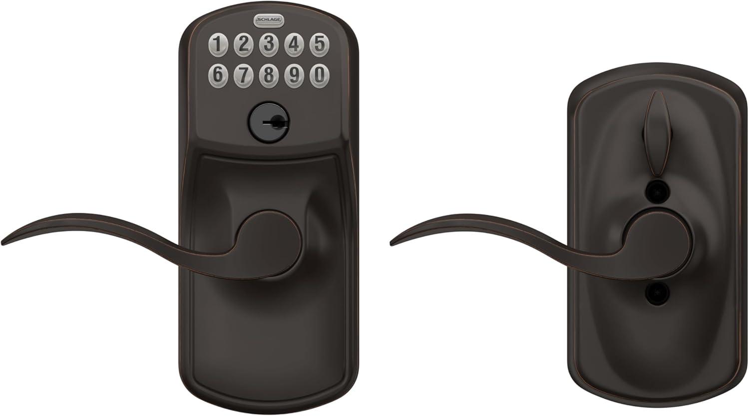 image:imageSCHLAGE FE595 CAM 619 ACC Camelot Keypad Entry with FlexLock and Accent Levers Satin NickelAged Bronze