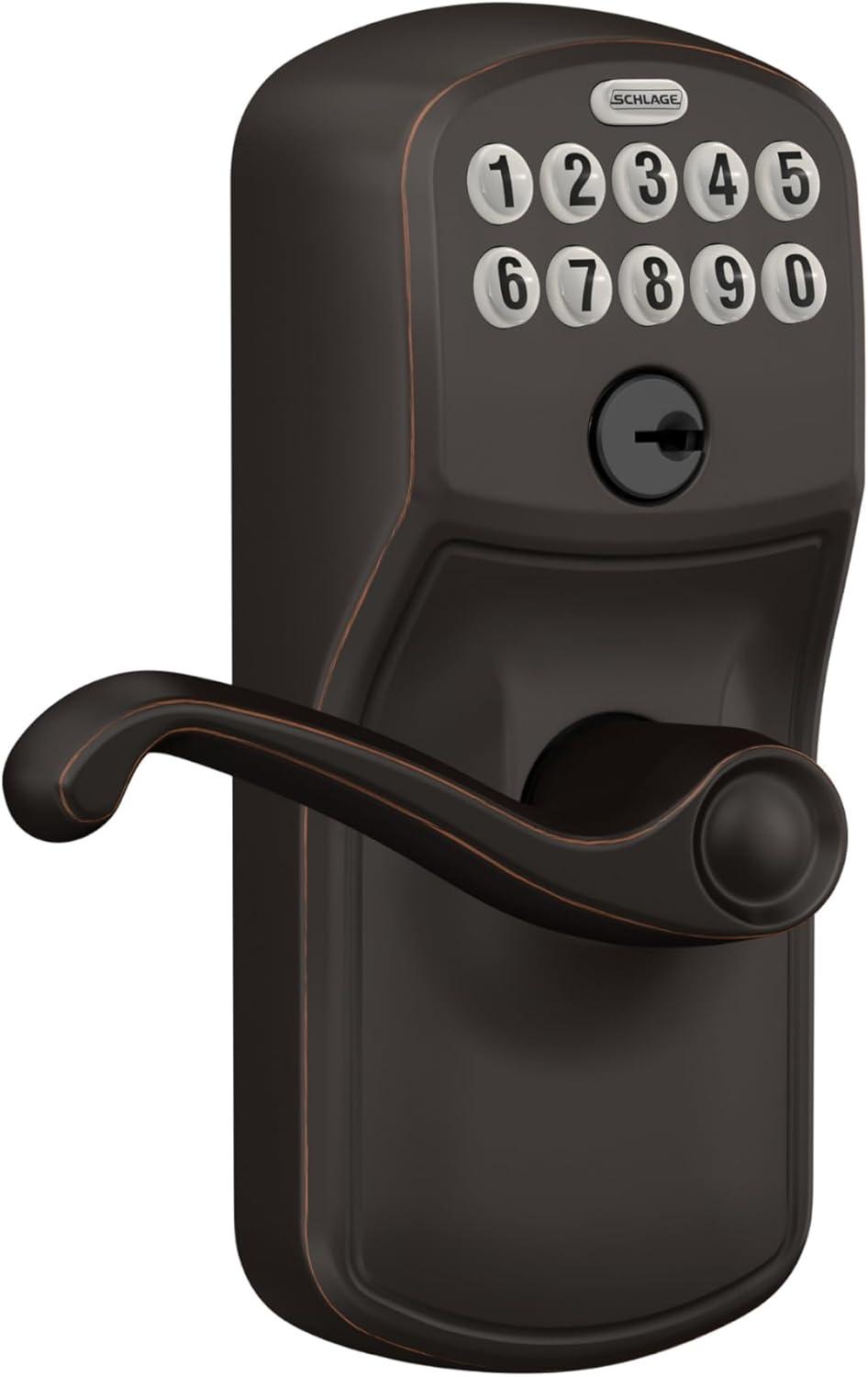 image:imageSCHLAGE FE595 CAM 619 ACC Camelot Keypad Entry with FlexLock and Accent Levers Satin NickelAged Bronze