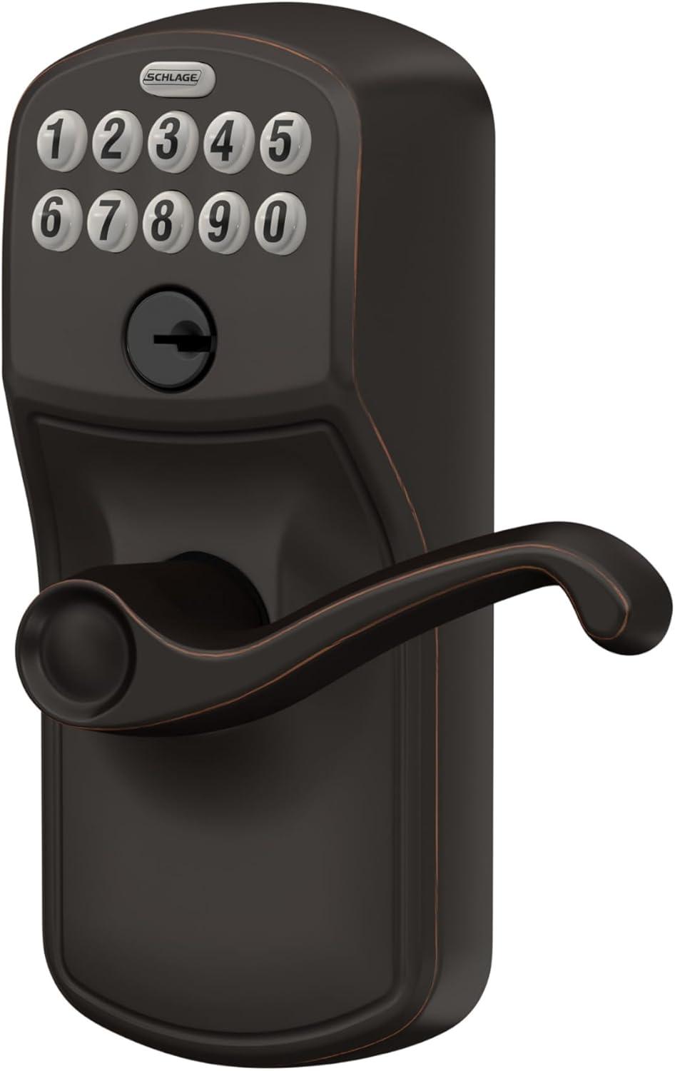 image:imageSCHLAGE FE595 CAM 619 ACC Camelot Keypad Entry with FlexLock and Accent Levers Satin NickelAged Bronze