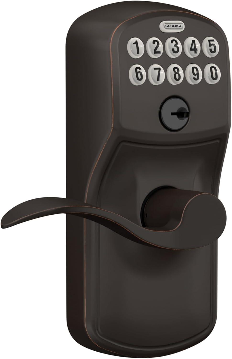 image:imageSCHLAGE FE595 CAM 619 ACC Camelot Keypad Entry with FlexLock and Accent Levers Satin NickelAged Bronze