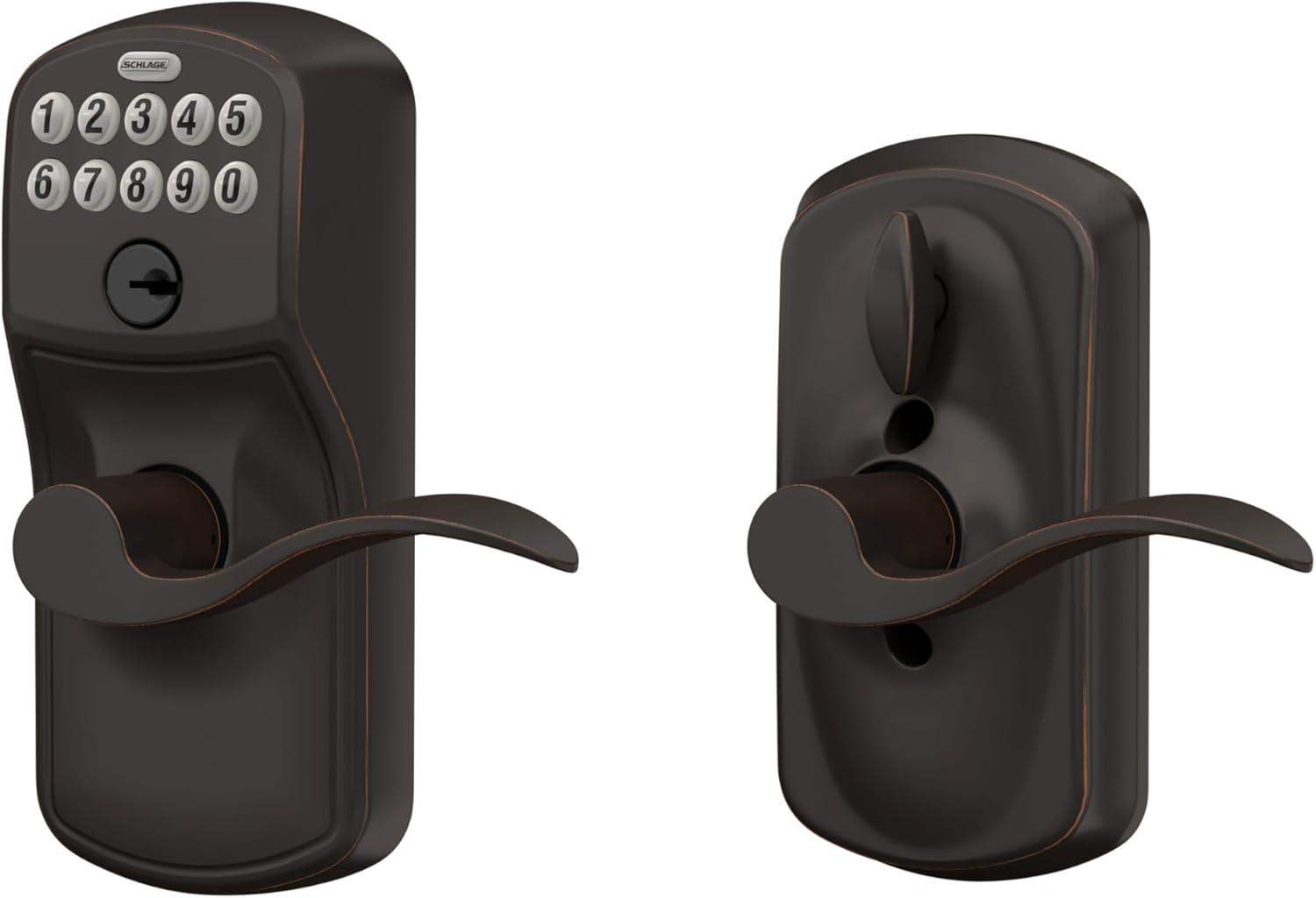 image:imageSCHLAGE FE595 CAM 619 ACC Camelot Keypad Entry with FlexLock and Accent Levers Satin NickelAged Bronze