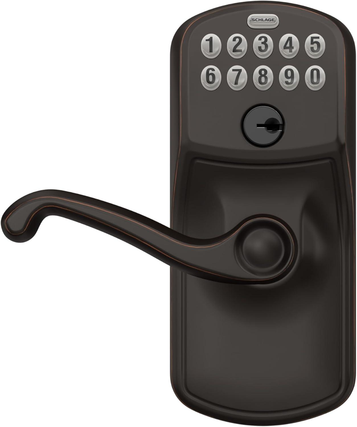 image:imageSCHLAGE FE595 CAM 619 ACC Camelot Keypad Entry with FlexLock and Accent Levers Satin NickelAged Bronze
