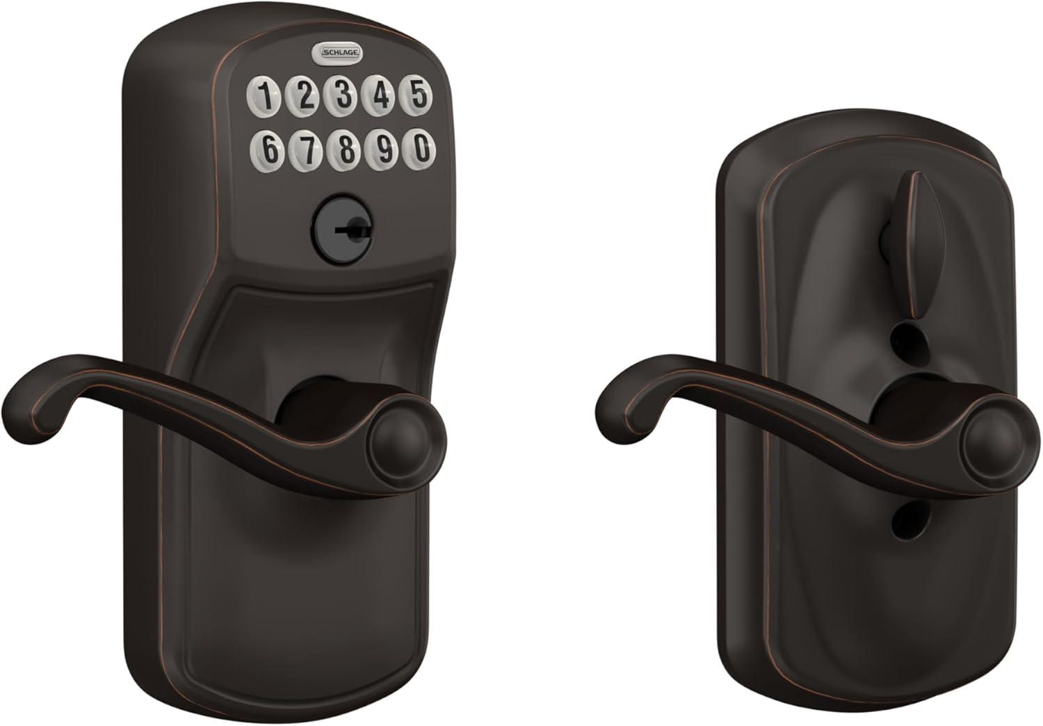 image:imageSCHLAGE FE595 CAM 619 ACC Camelot Keypad Entry with FlexLock and Accent Levers Satin NickelAged Bronze