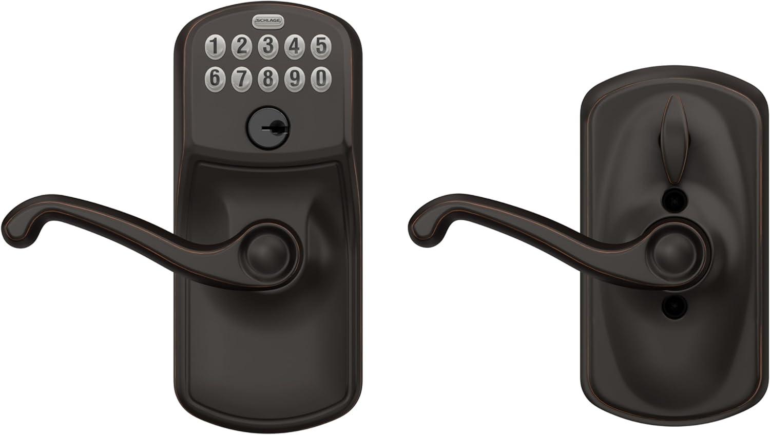 image:imageSCHLAGE FE595 CAM 619 ACC Camelot Keypad Entry with FlexLock and Accent Levers Satin NickelAged Bronze