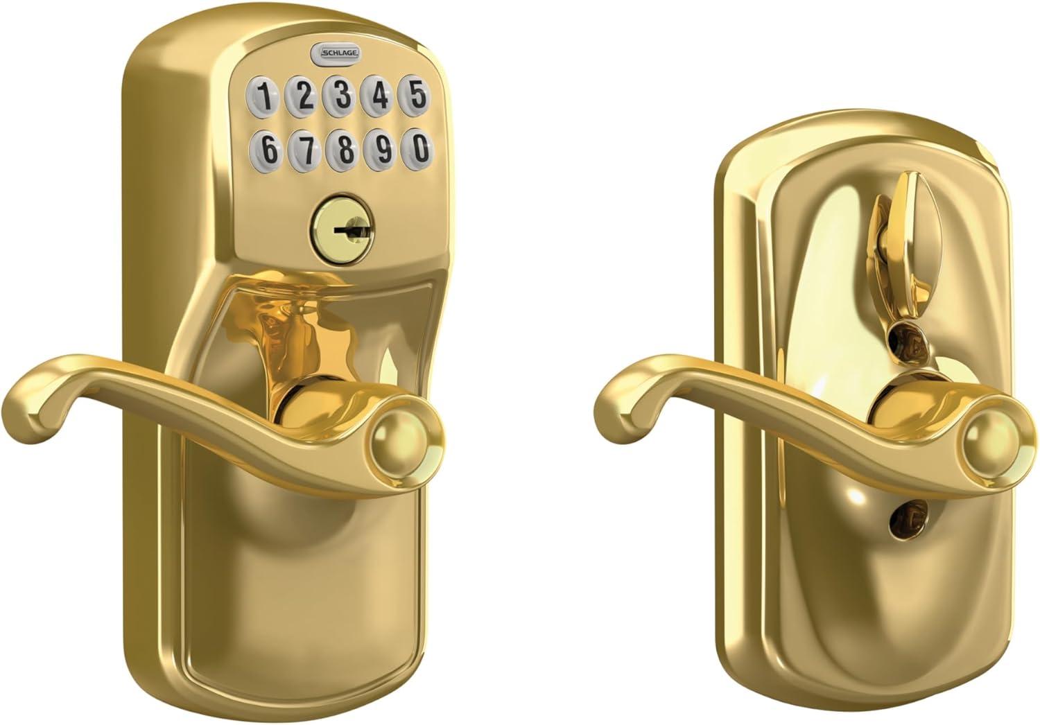 image:imageSCHLAGE FE595 CAM 619 ACC Camelot Keypad Entry with FlexLock and Accent Levers Satin NickelBright Brass