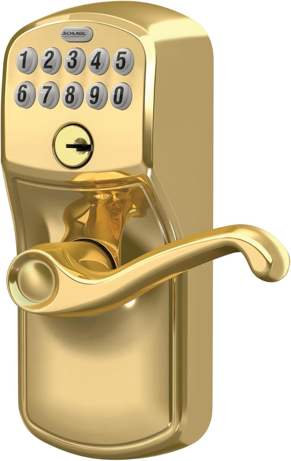image:imageSCHLAGE FE595 CAM 619 ACC Camelot Keypad Entry with FlexLock and Accent Levers Satin NickelBright Brass