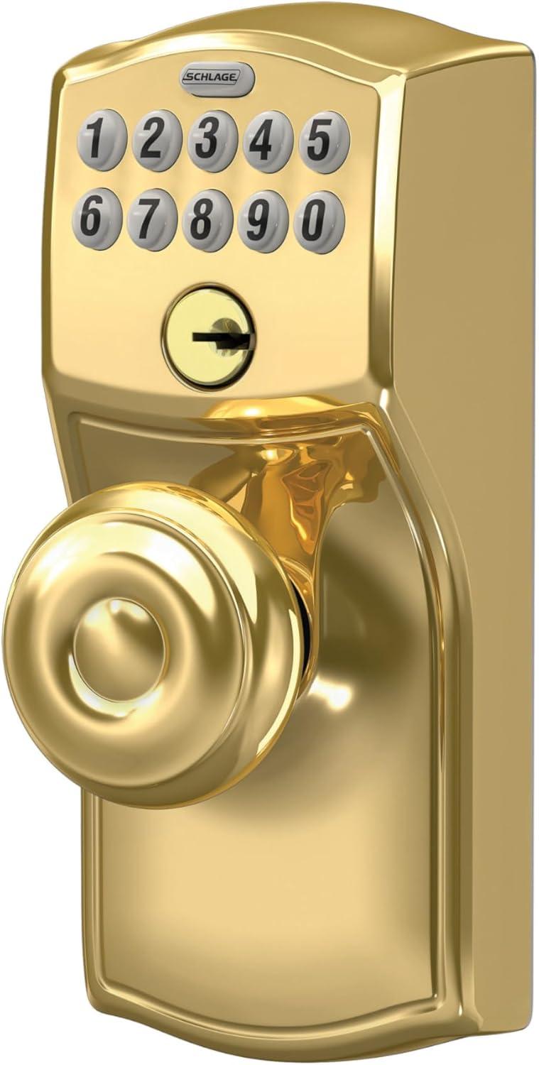 image:imageSCHLAGE FE595 CAM 619 ACC Camelot Keypad Entry with FlexLock and Accent Levers Satin NickelBright Brass