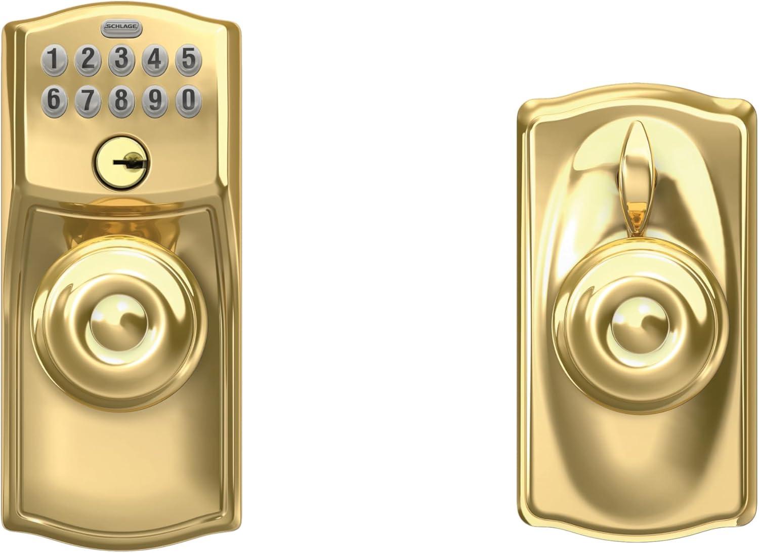 image:imageSCHLAGE FE595 CAM 619 ACC Camelot Keypad Entry with FlexLock and Accent Levers Satin NickelBright Brass