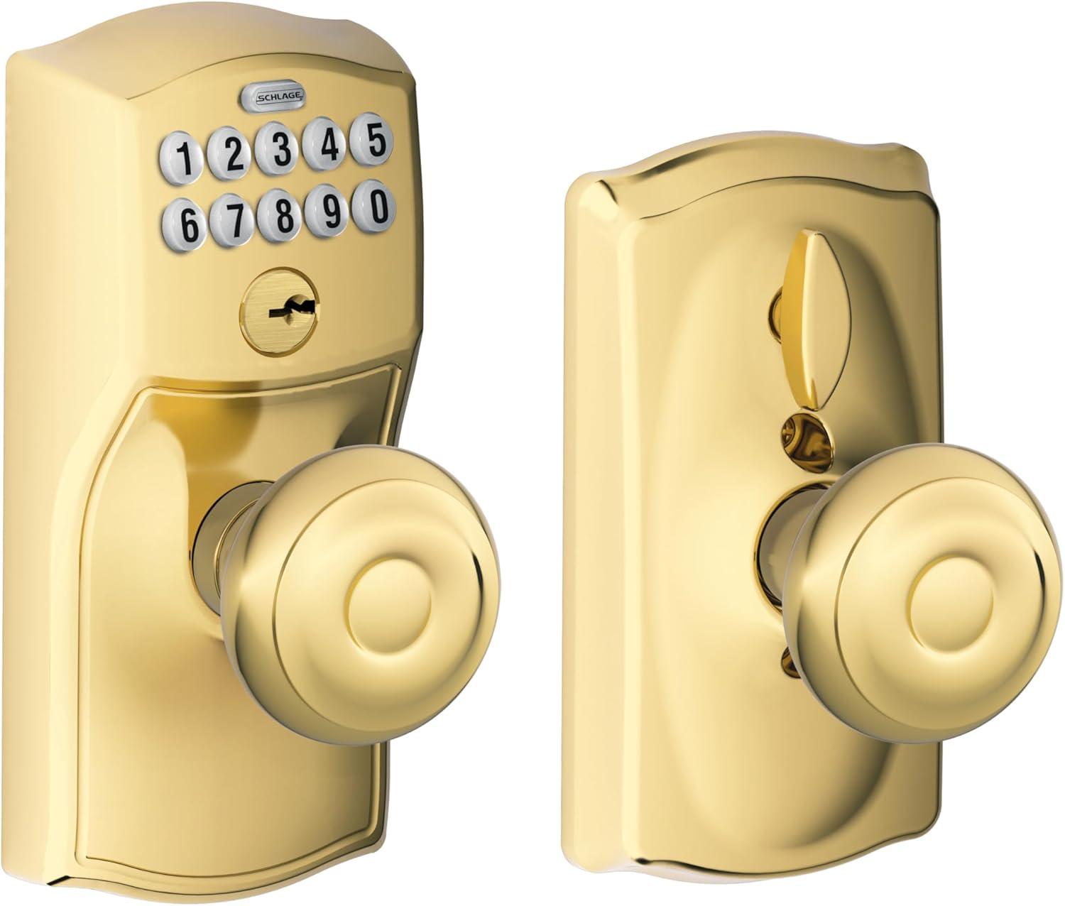image:imageSCHLAGE FE595 CAM 619 ACC Camelot Keypad Entry with FlexLock and Accent Levers Satin NickelBright Brass