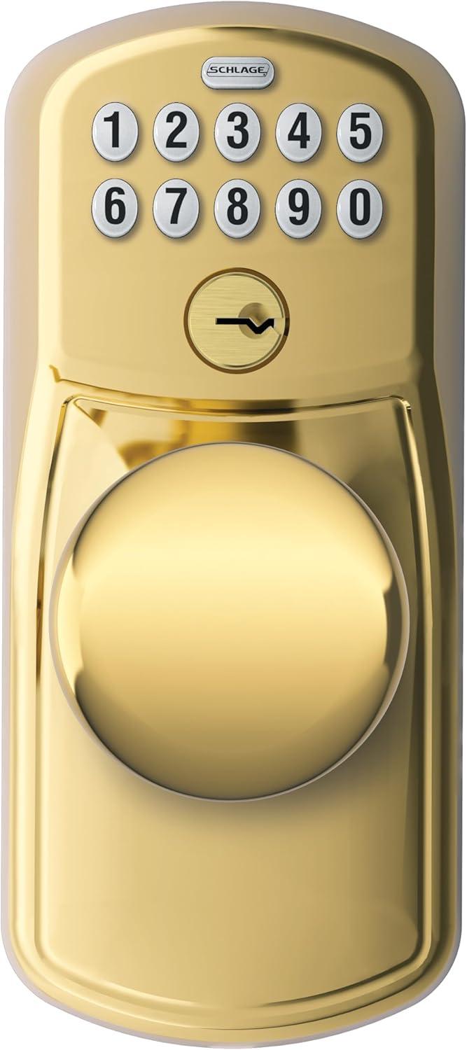 image:imageSCHLAGE FE595 CAM 619 ACC Camelot Keypad Entry with FlexLock and Accent Levers Satin NickelBright Brass
