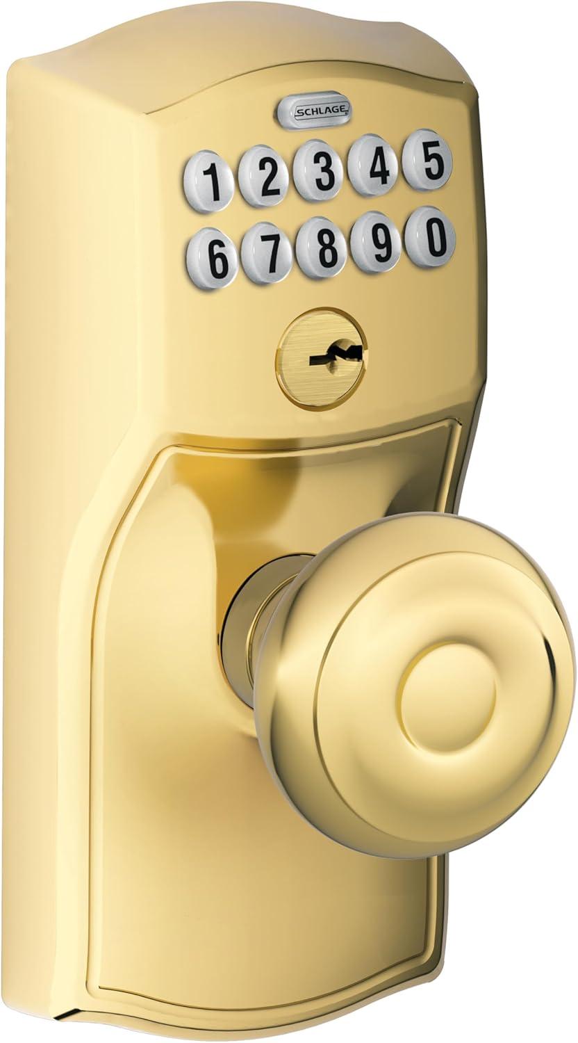 image:imageSCHLAGE FE595 CAM 619 ACC Camelot Keypad Entry with FlexLock and Accent Levers Satin NickelBright Brass