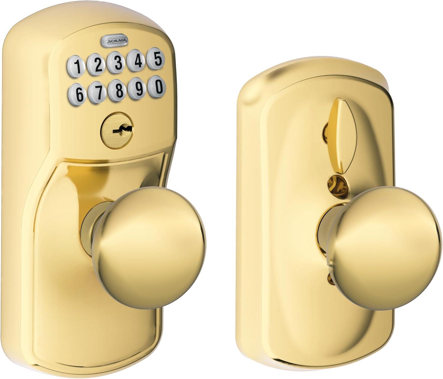 image:imageSCHLAGE FE595 CAM 619 ACC Camelot Keypad Entry with FlexLock and Accent Levers Satin NickelBright Brass