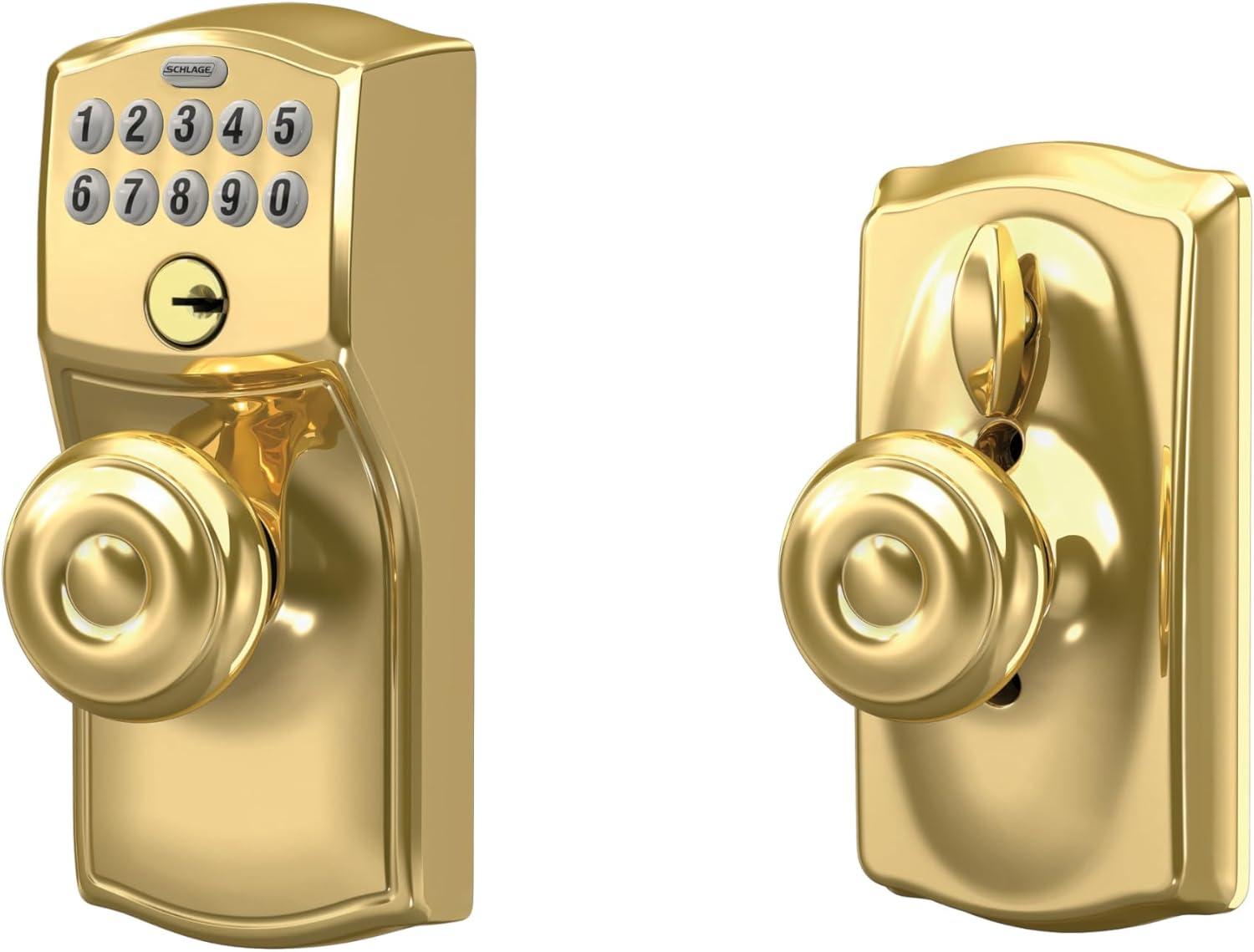 image:imageSCHLAGE FE595 CAM 619 ACC Camelot Keypad Entry with FlexLock and Accent Levers Satin NickelBright Brass