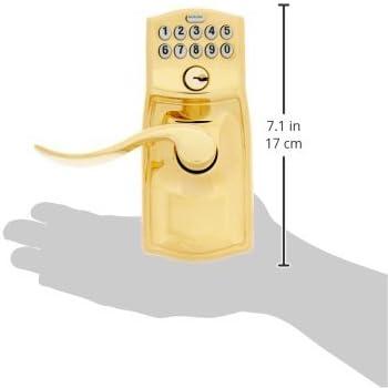 image:imageSCHLAGE FE595 CAM 619 ACC Camelot Keypad Entry with FlexLock and Accent Levers Satin NickelBright Brass