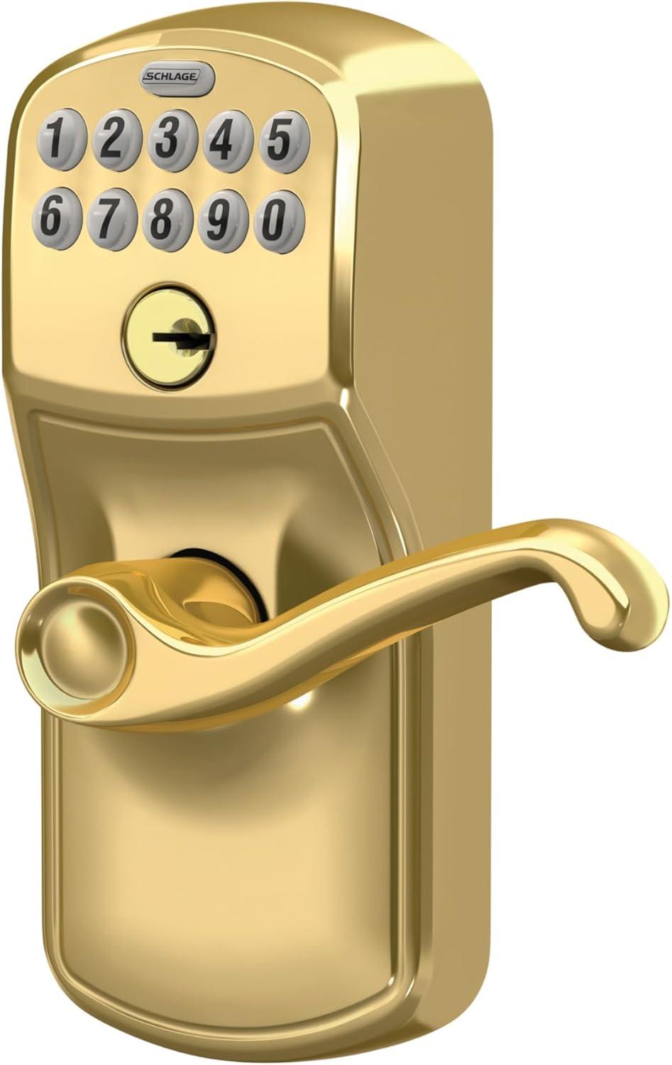 image:imageSCHLAGE FE595 CAM 619 ACC Camelot Keypad Entry with FlexLock and Accent Levers Satin NickelBright Brass