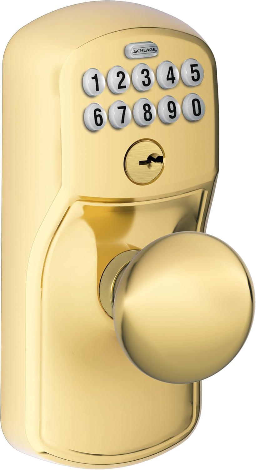 image:imageSCHLAGE FE595 CAM 619 ACC Camelot Keypad Entry with FlexLock and Accent Levers Satin NickelBright Brass