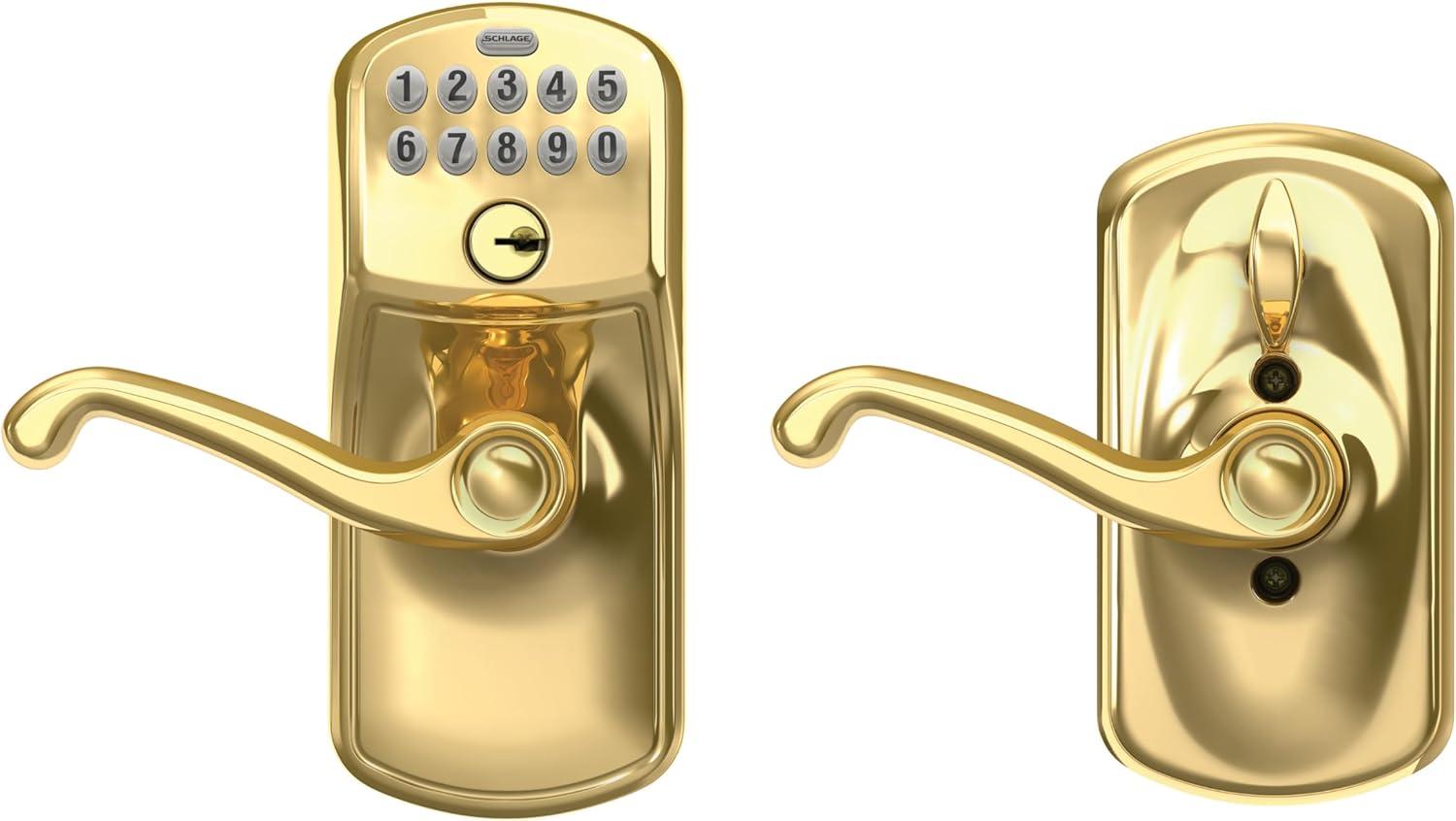 image:imageSCHLAGE FE595 CAM 619 ACC Camelot Keypad Entry with FlexLock and Accent Levers Satin NickelBright Brass