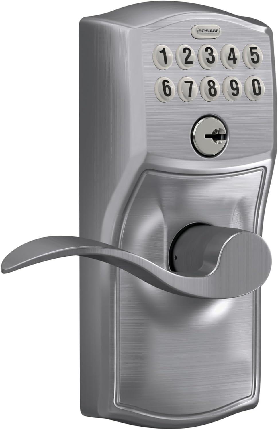 image:imageSCHLAGE FE595 CAM 619 ACC Camelot Keypad Entry with FlexLock and Accent Levers Satin NickelSatin Chrome
