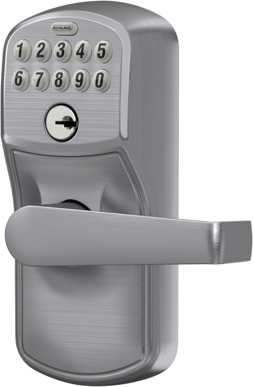 image:imageSCHLAGE FE595 CAM 619 ACC Camelot Keypad Entry with FlexLock and Accent Levers Satin NickelSatin Chrome