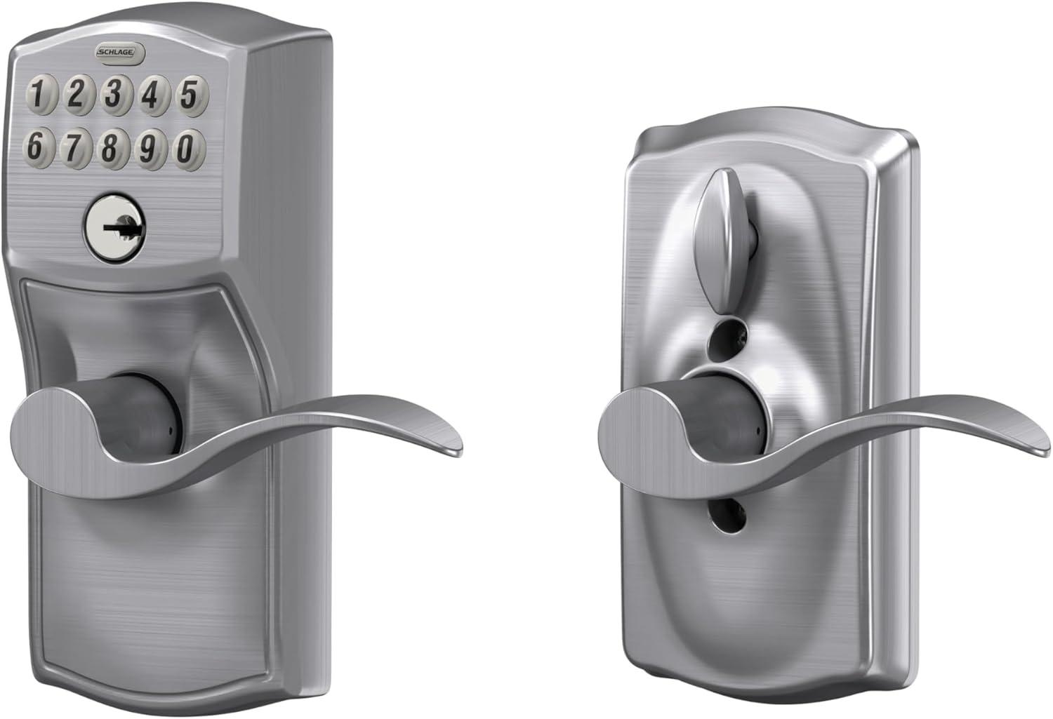 image:imageSCHLAGE FE595 CAM 619 ACC Camelot Keypad Entry with FlexLock and Accent Levers Satin NickelSatin Chrome