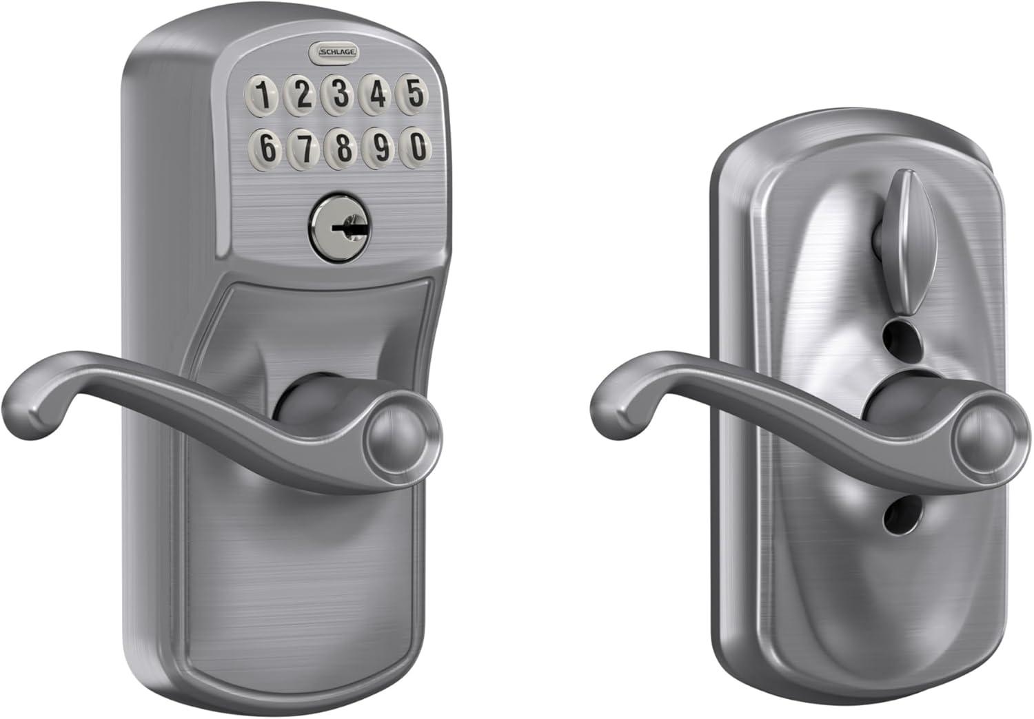 image:imageSCHLAGE FE595 CAM 619 ACC Camelot Keypad Entry with FlexLock and Accent Levers Satin NickelSatin Chrome
