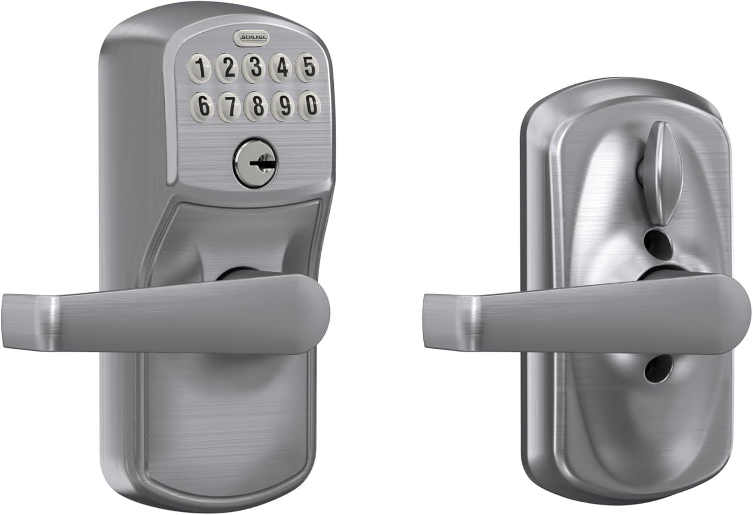 image:imageSCHLAGE FE595 CAM 619 ACC Camelot Keypad Entry with FlexLock and Accent Levers Satin NickelSatin Chrome