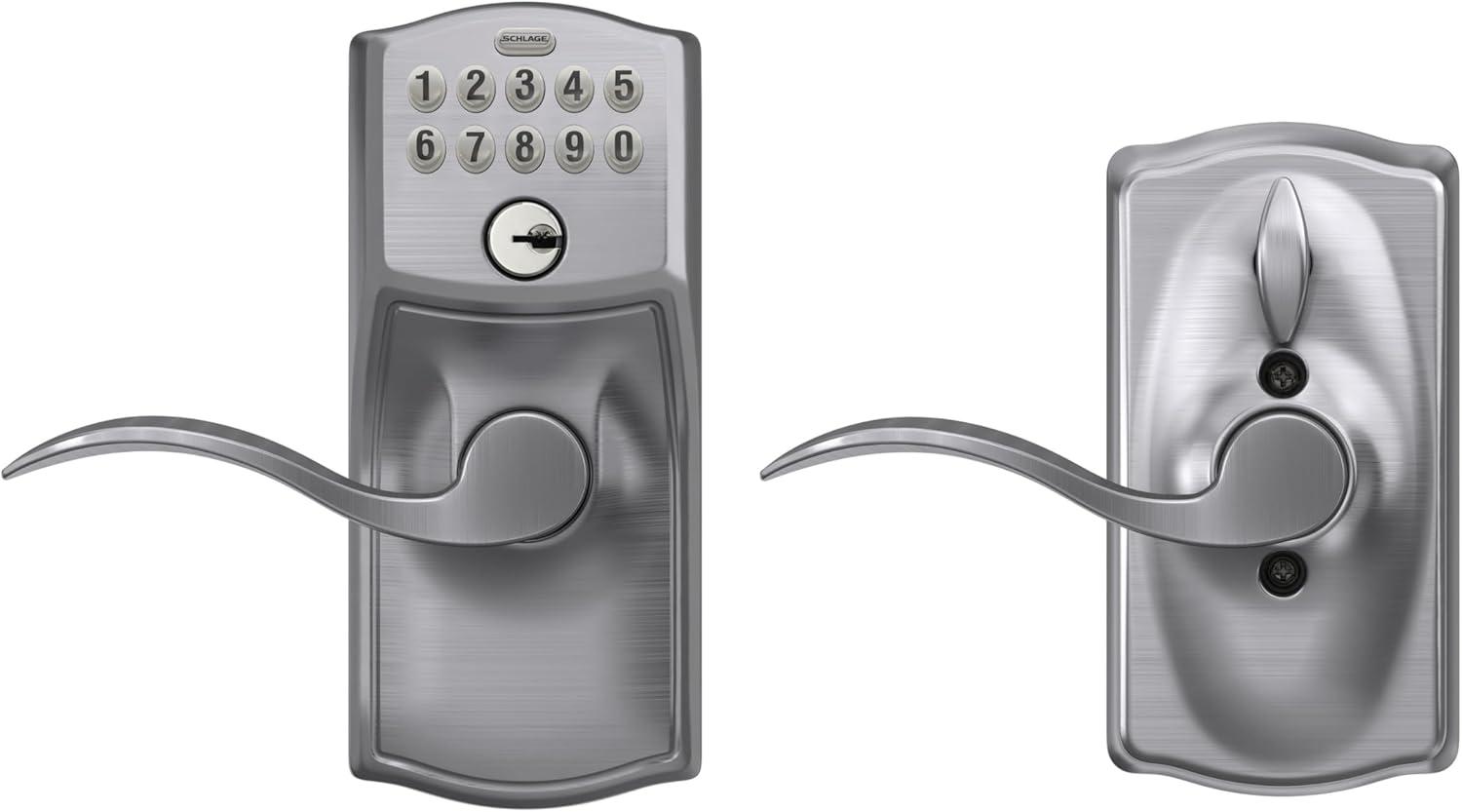 image:imageSCHLAGE FE595 CAM 619 ACC Camelot Keypad Entry with FlexLock and Accent Levers Satin NickelSatin Chrome