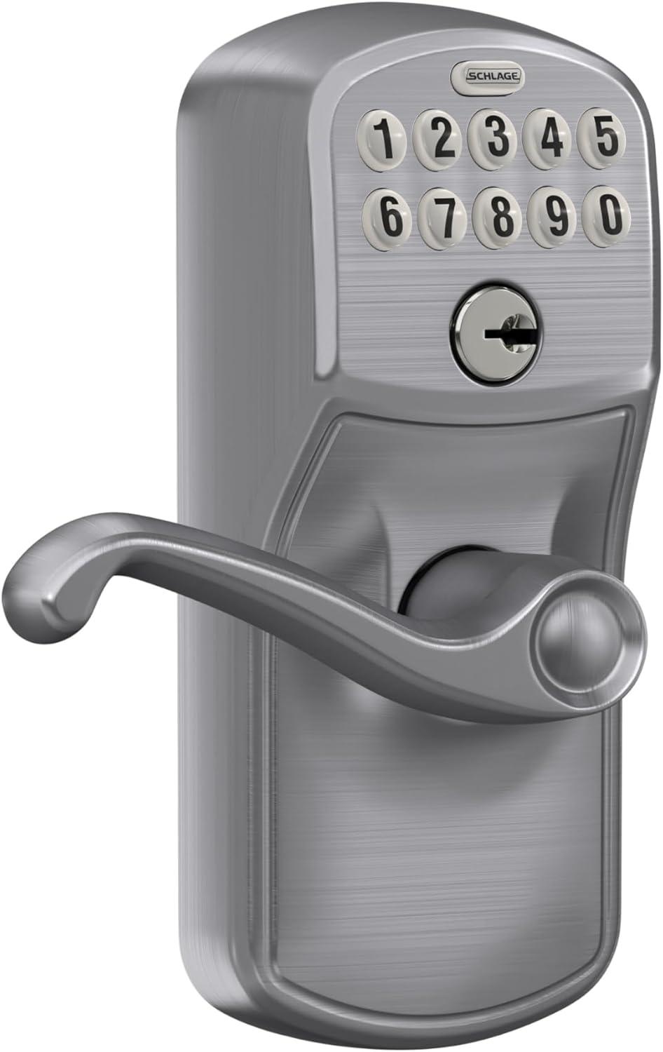 image:imageSCHLAGE FE595 CAM 619 ACC Camelot Keypad Entry with FlexLock and Accent Levers Satin NickelSatin Chrome