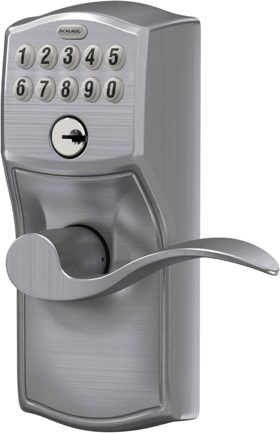 image:imageSCHLAGE FE595 CAM 619 ACC Camelot Keypad Entry with FlexLock and Accent Levers Satin NickelSatin Chrome