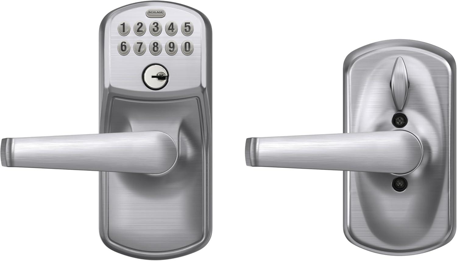 image:imageSCHLAGE FE595 CAM 619 ACC Camelot Keypad Entry with FlexLock and Accent Levers Satin NickelSatin Chrome