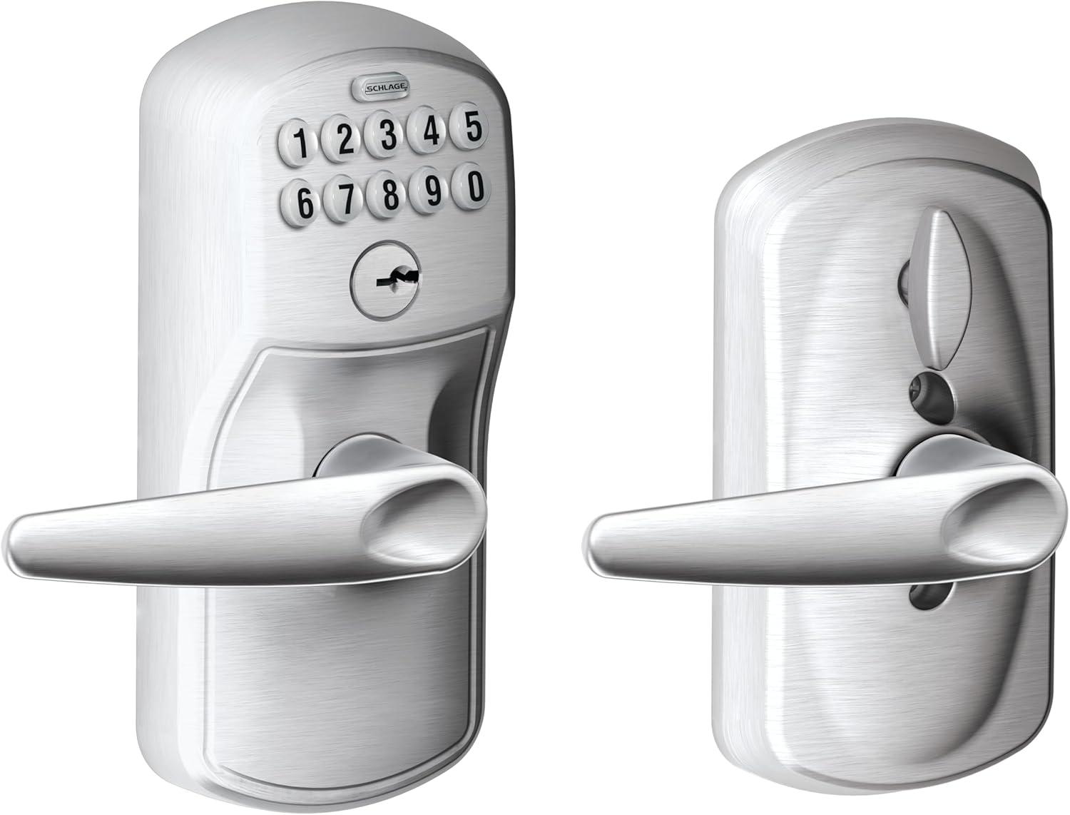 image:imageSCHLAGE FE595 CAM 619 ACC Camelot Keypad Entry with FlexLock and Accent Levers Satin NickelSatin Chrome