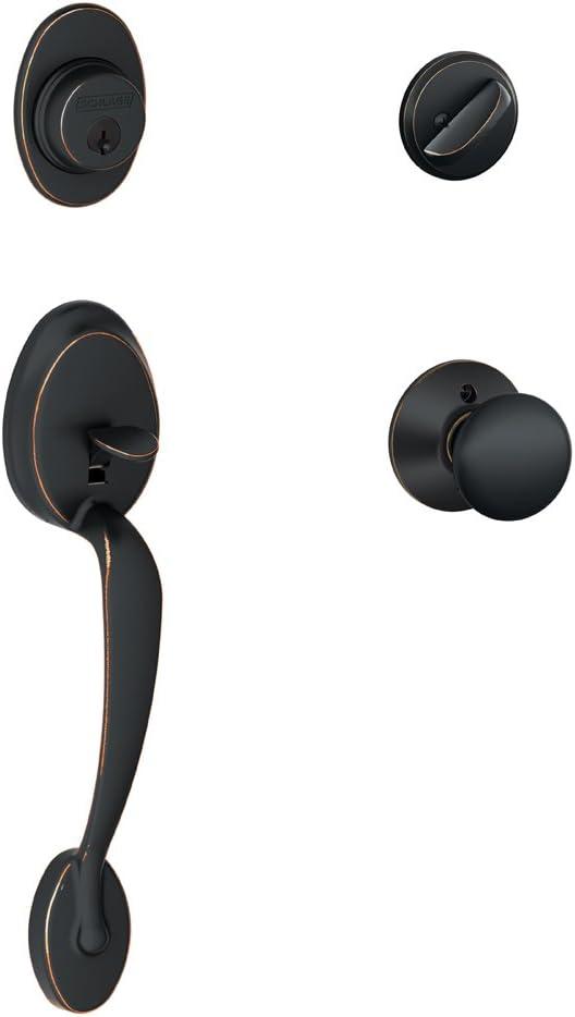 image:imageSCHLAGE Plymouth Single Cylinder Handleset and Left Hand Accent Lever Satin Nickel F60 PLY 619 Acc LHAged Bronze