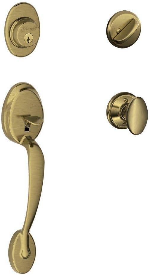 image:imageSCHLAGE Plymouth Single Cylinder Handleset and Left Hand Accent Lever Satin Nickel F60 PLY 619 Acc LHAntique Brass