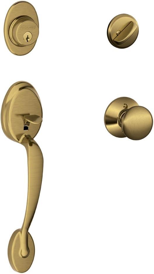 image:imageSCHLAGE Plymouth Single Cylinder Handleset and Left Hand Accent Lever Satin Nickel F60 PLY 619 Acc LHAntique Brass