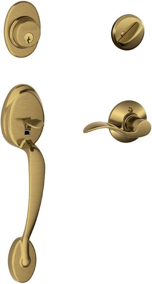 image:imageSCHLAGE Plymouth Single Cylinder Handleset and Left Hand Accent Lever Satin Nickel F60 PLY 619 Acc LHAntique Brass