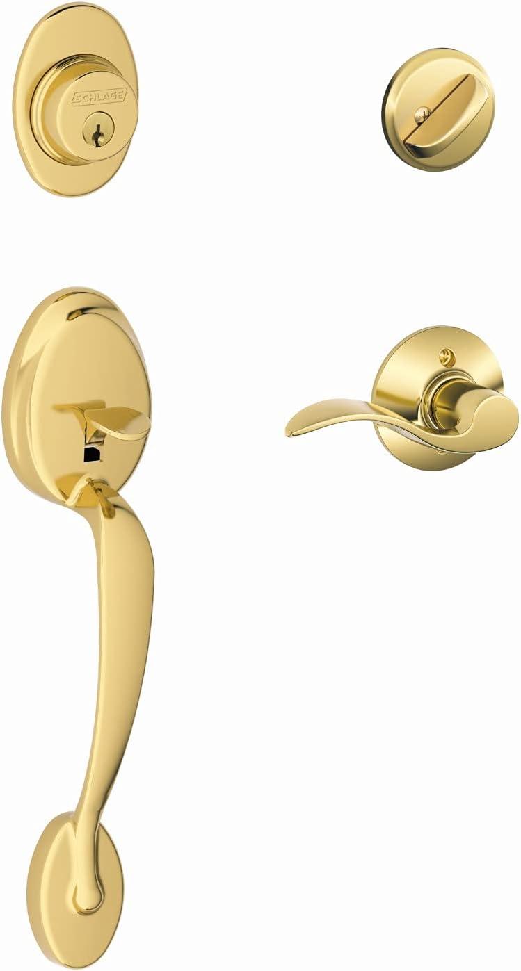 image:imageSCHLAGE Plymouth Single Cylinder Handleset and Left Hand Accent Lever Satin Nickel F60 PLY 619 Acc LHBright Brass