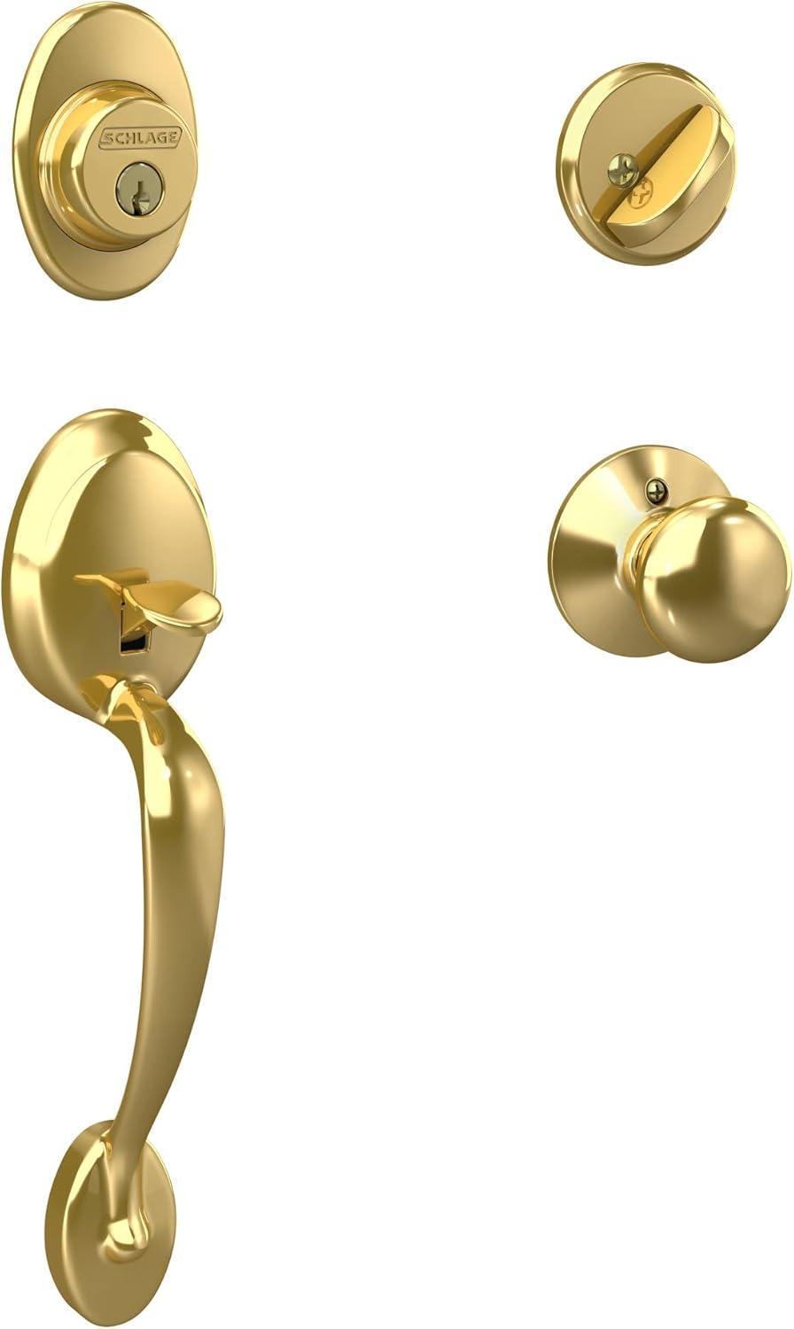 image:imageSCHLAGE Plymouth Single Cylinder Handleset and Left Hand Accent Lever Satin Nickel F60 PLY 619 Acc LHBright Brass