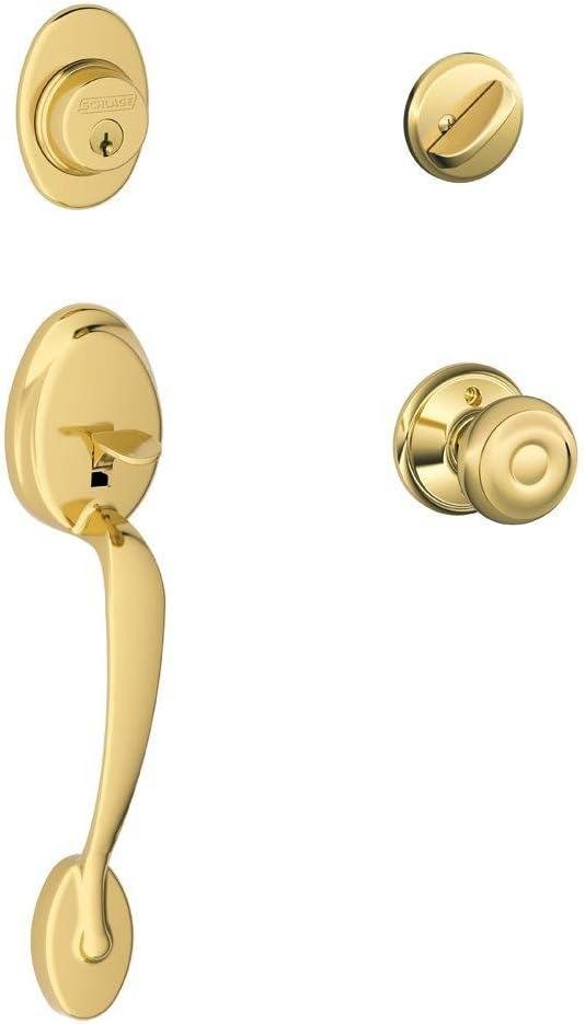 image:imageSCHLAGE Plymouth Single Cylinder Handleset and Left Hand Accent Lever Satin Nickel F60 PLY 619 Acc LHBright Brass