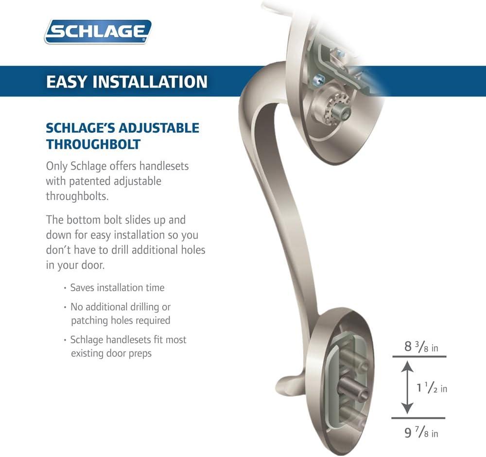image:imageSCHLAGE Plymouth Single Cylinder Handleset and Left Hand Accent Lever Satin Nickel F60 PLY 619 Acc LHBright Brass