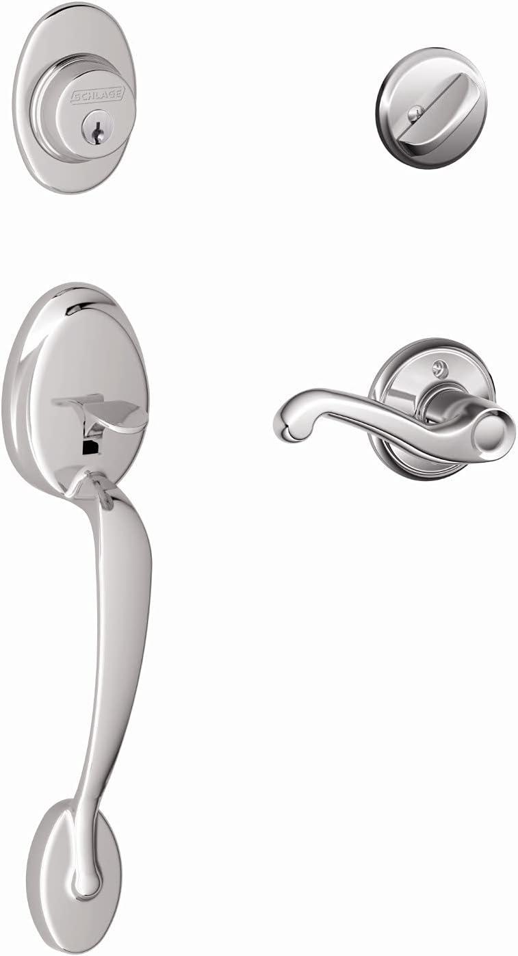 image:imageSCHLAGE Plymouth Single Cylinder Handleset and Left Hand Accent Lever Satin Nickel F60 PLY 619 Acc LHBright Chrome