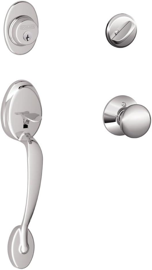 image:imageSCHLAGE Plymouth Single Cylinder Handleset and Left Hand Accent Lever Satin Nickel F60 PLY 619 Acc LHBright Chrome