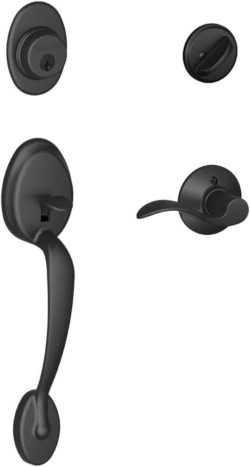 image:imageSCHLAGE Plymouth Single Cylinder Handleset and Left Hand Accent Lever Satin Nickel F60 PLY 619 Acc LHMatte Black