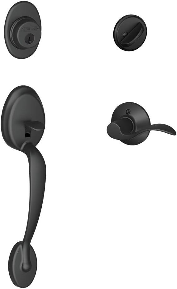 image:imageSCHLAGE Plymouth Single Cylinder Handleset and Left Hand Accent Lever Satin Nickel F60 PLY 619 Acc LHMatte Black