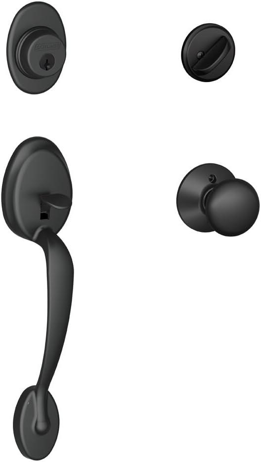 image:imageSCHLAGE Plymouth Single Cylinder Handleset and Left Hand Accent Lever Satin Nickel F60 PLY 619 Acc LHMatte Black