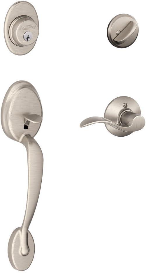 image:imageSCHLAGE Plymouth Single Cylinder Handleset and Left Hand Accent Lever Satin Nickel F60 PLY 619 Acc LHSatin Nickel